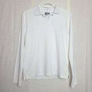 A! Boy's White Cotton Casual Long Sleeves Academia Normcore Basic Polo Shirt